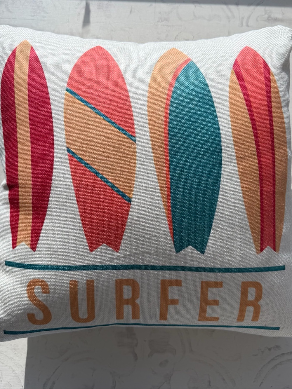 Surfer Throw Pillow 14x14 Surfboard Coastal Beach Decor Retro Boho